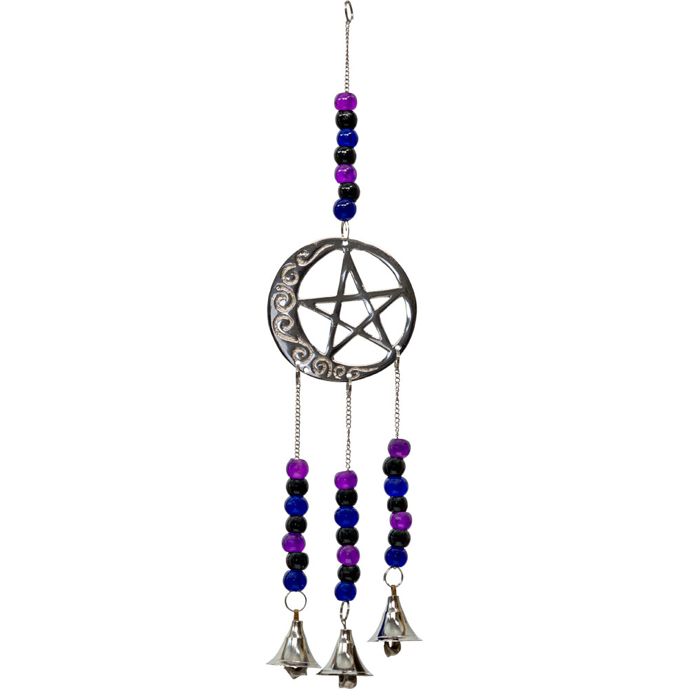 Pentacle Spiral Crescent Moon Wind Chime w/ Beads