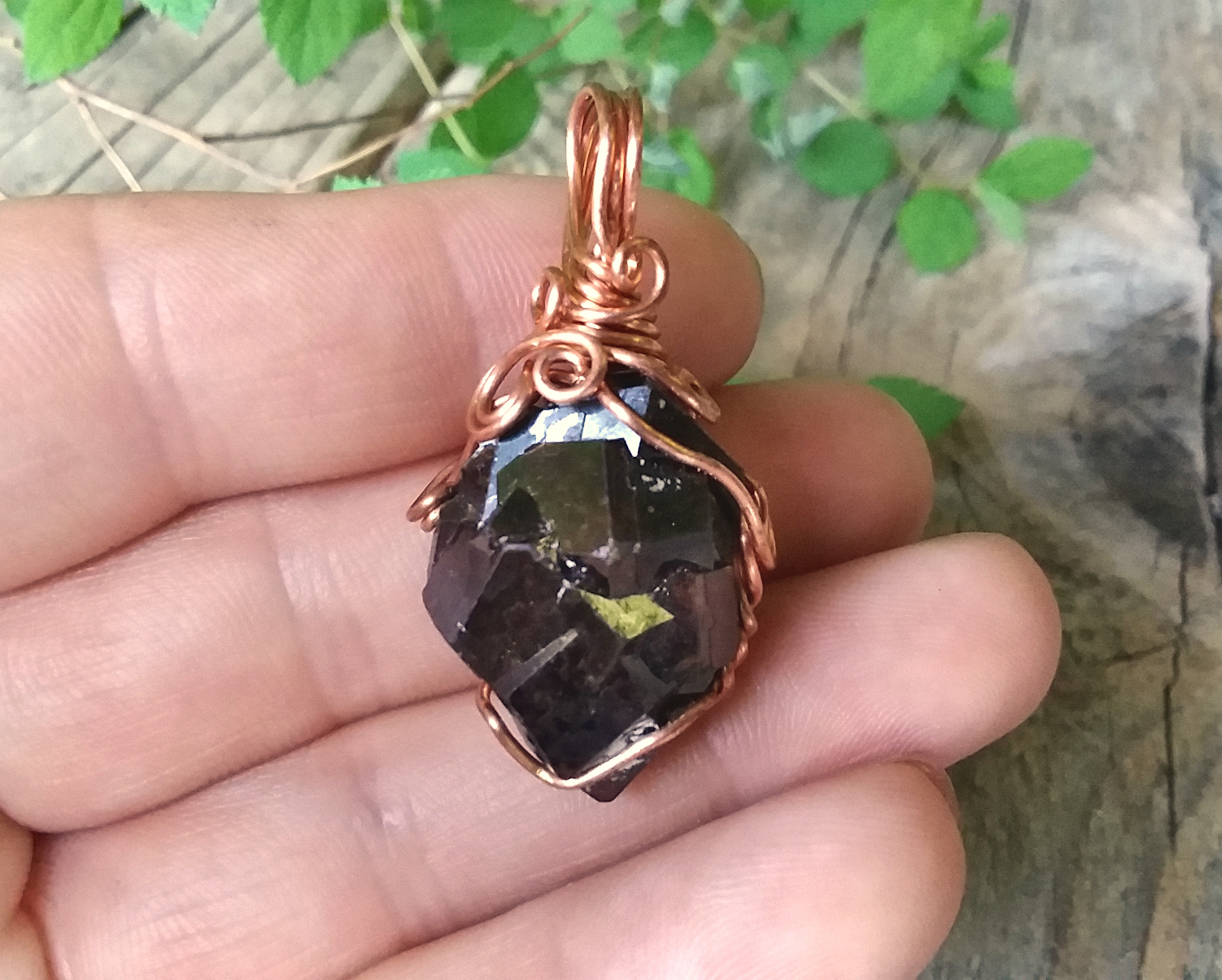 Andradite Garnet crystal cluster wire wrapped pendant