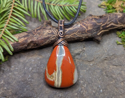 Red Brecciated Jasper pendant wrapped in copper wire #1A