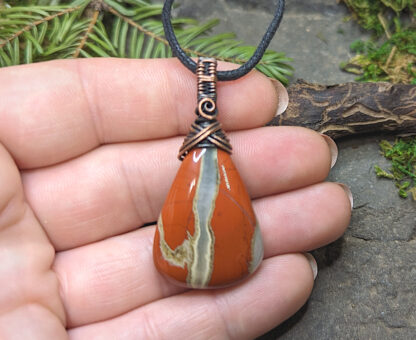 Red Brecciated Jasper pendant wrapped in copper wire #1A - Image 2