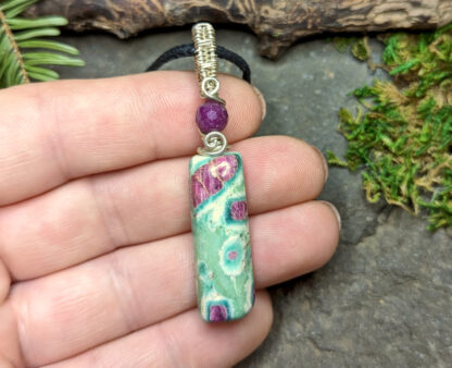 Ruby Fuchsite gemstone pendant wrapped in 925 Sterling Silver wire #575 - Image 3