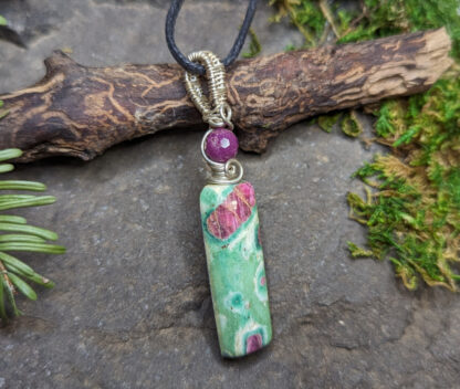 Ruby Fuchsite gemstone pendant wrapped in 925 Sterling Silver wire #575 - Image 2