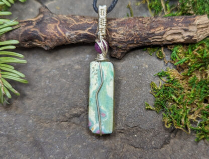Ruby Fuchsite gemstone pendant wrapped in 925 Sterling Silver wire #575 - Image 4