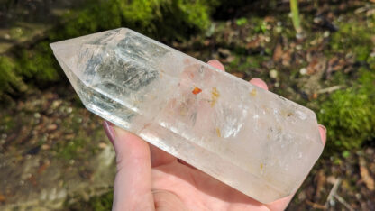 Big Clear Quartz crystal point tower with red inclusions 6" tall #873 - Image 2