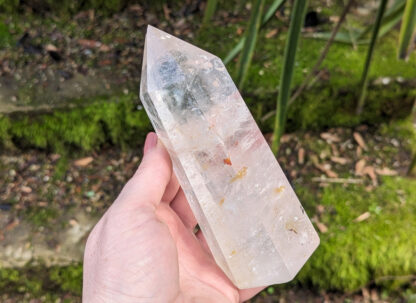 Big Clear Quartz crystal point tower with red inclusions 6" tall #873 - Image 5